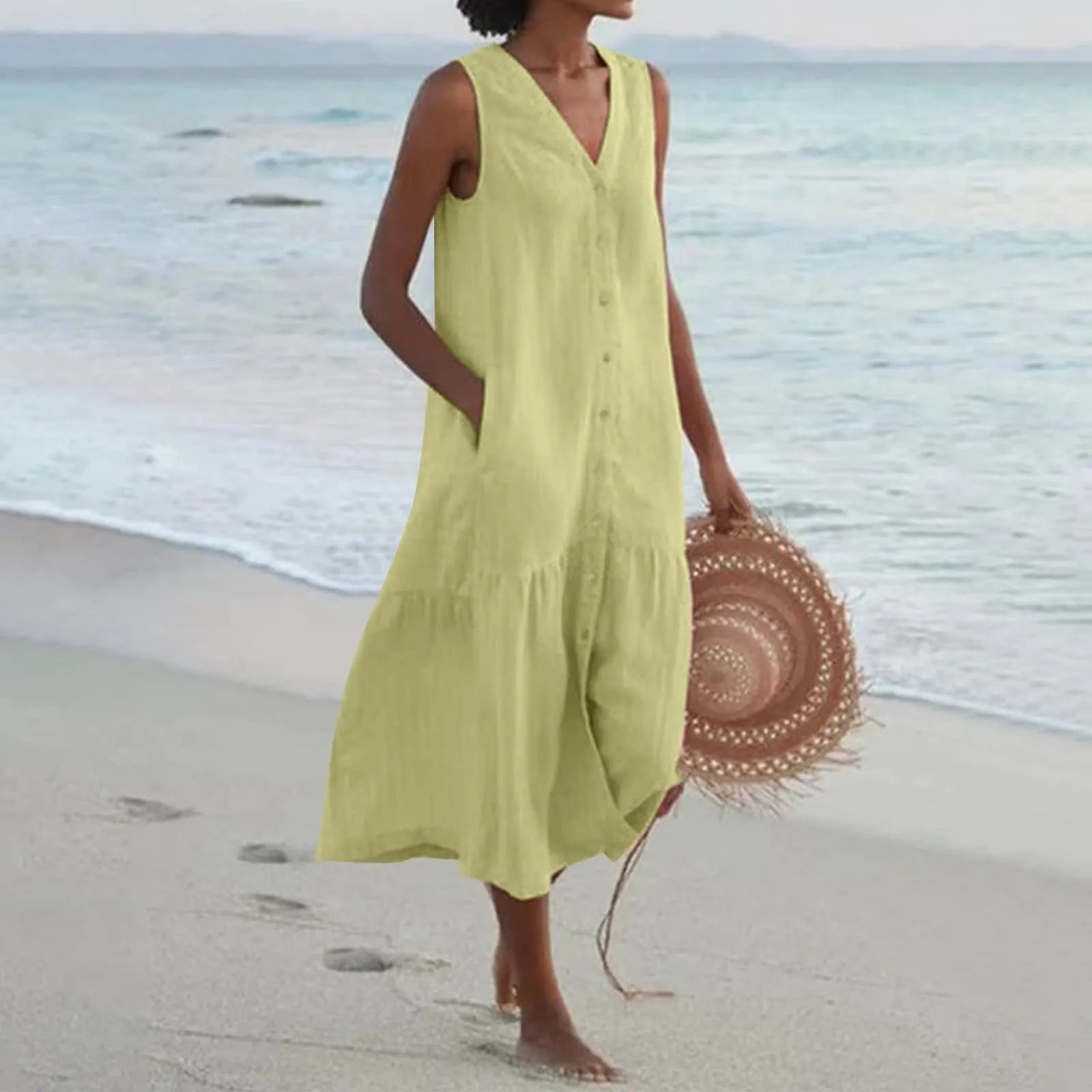 Samantha | Women Lena Summer V Neck Midi Dress