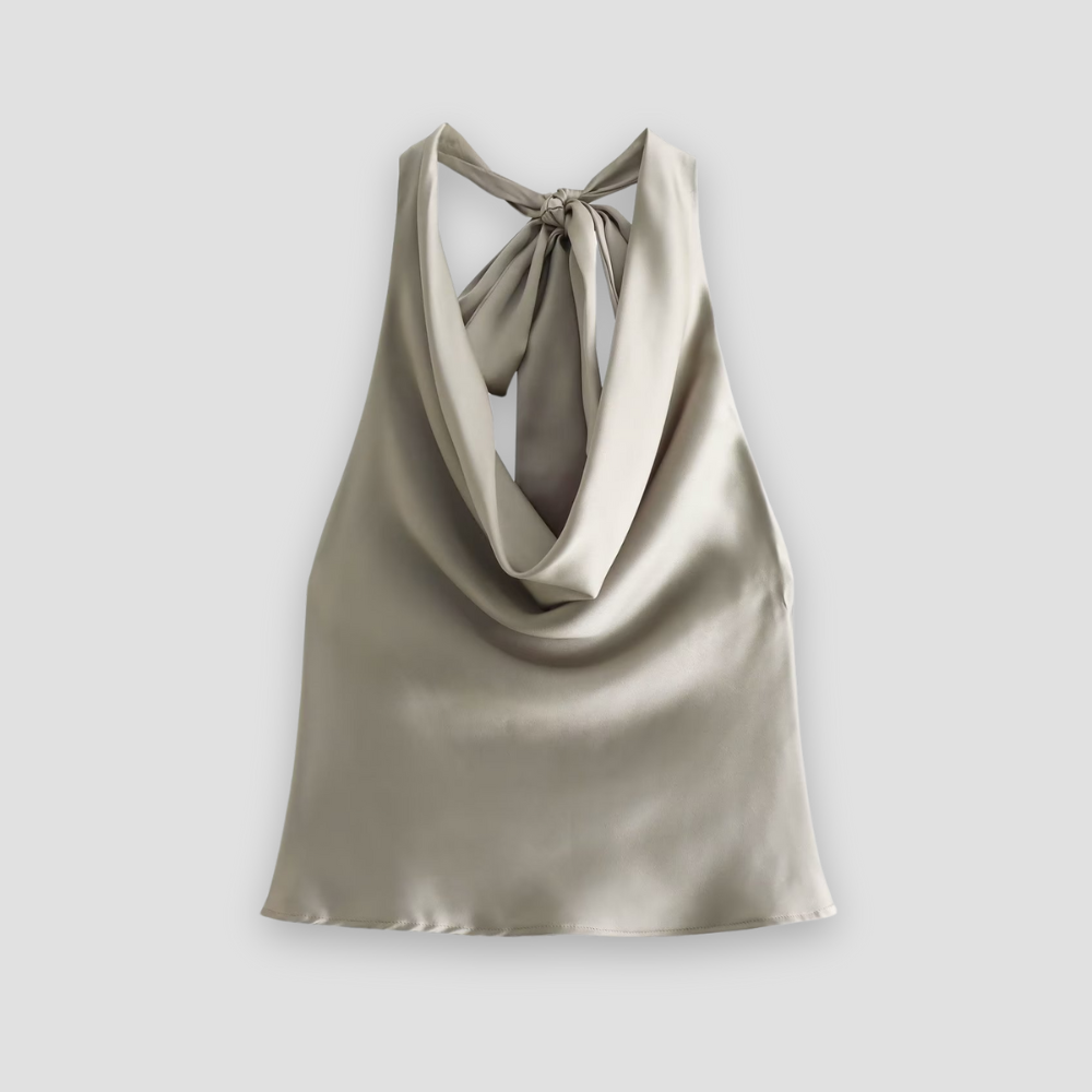 Jenny | Women’s Halter Back Tie Draped Satin Tanks