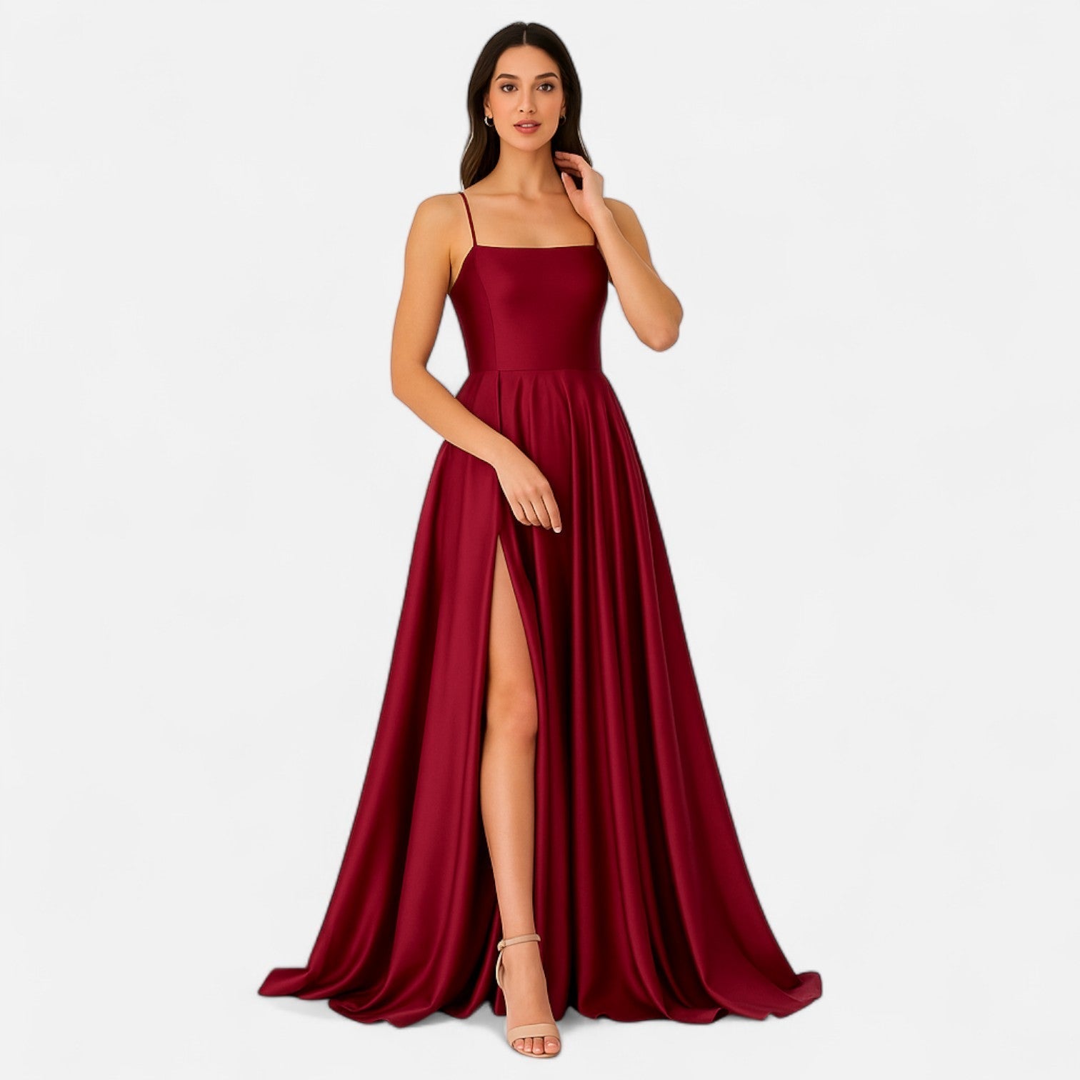 Gabrielle | Women’s Modern Fit Satin Slit Maxi Dress