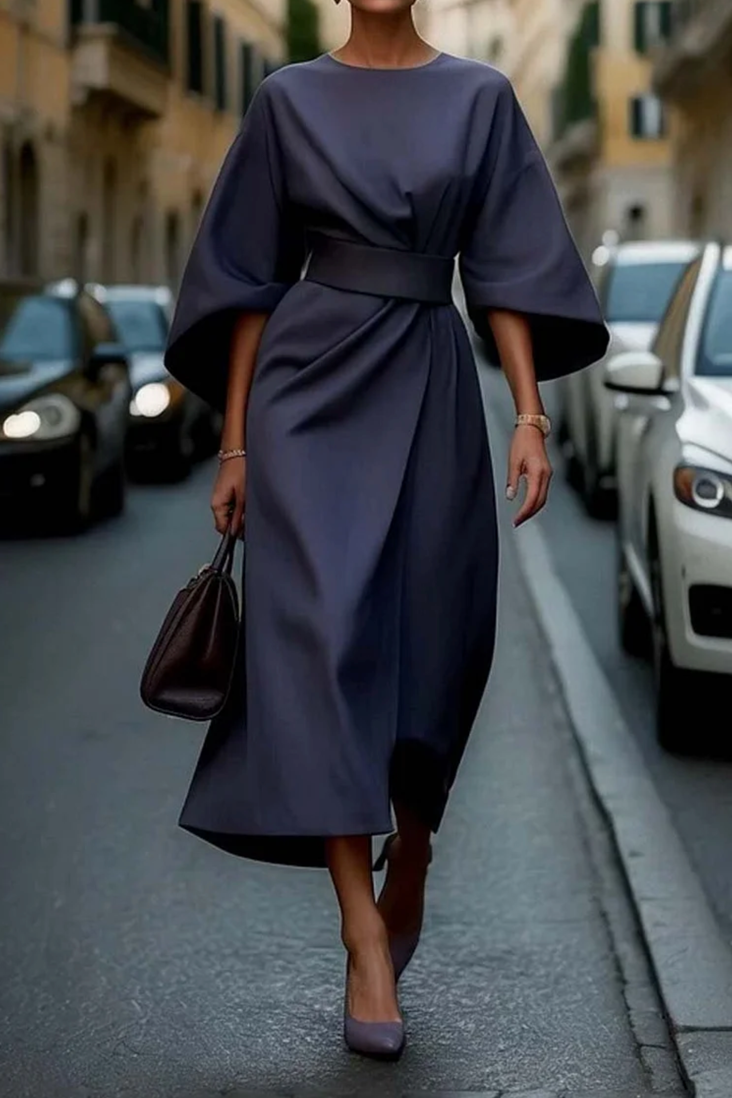 Lily | Women’s Winter Lantern Sleeve Midi Dress