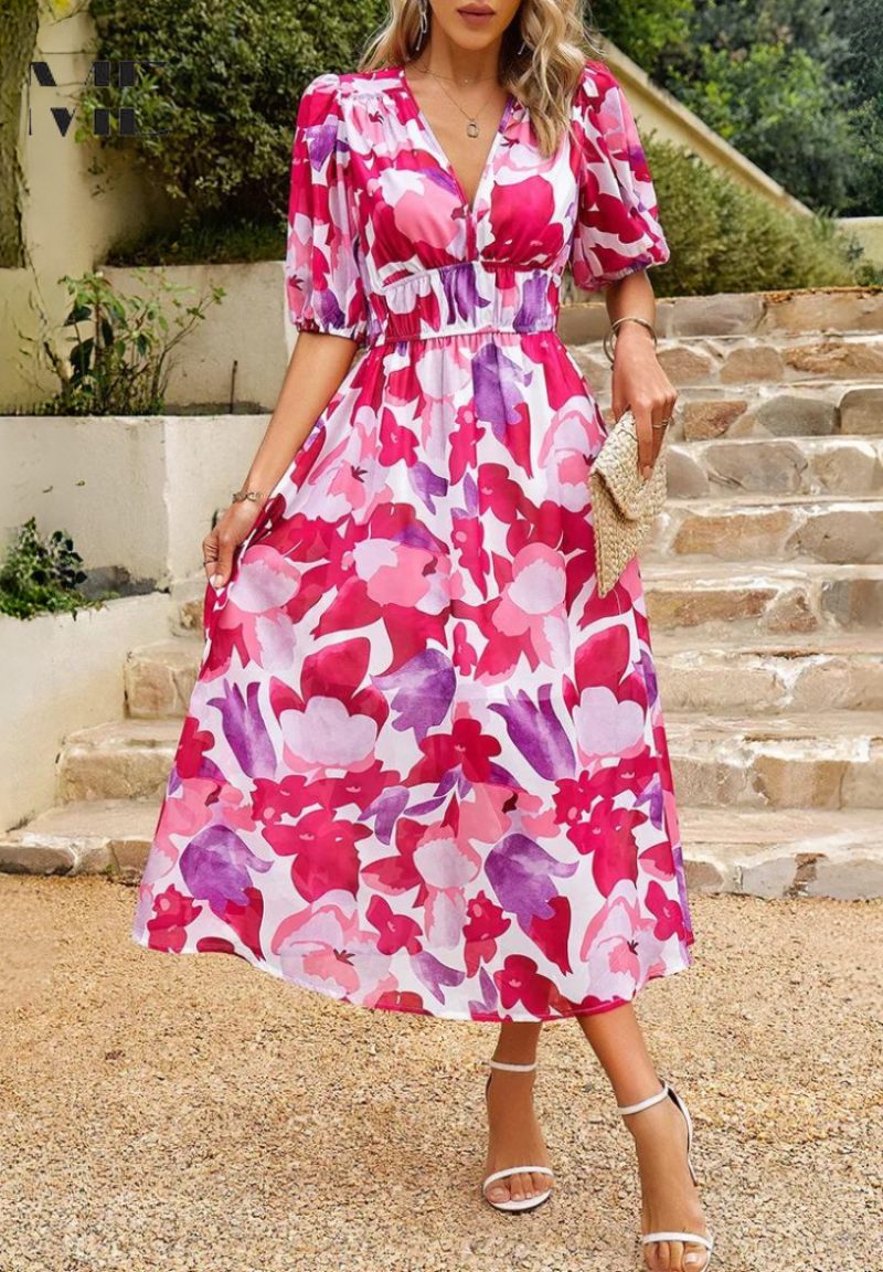 Ruby | Women’s Abstract Print Belted Midi Dress