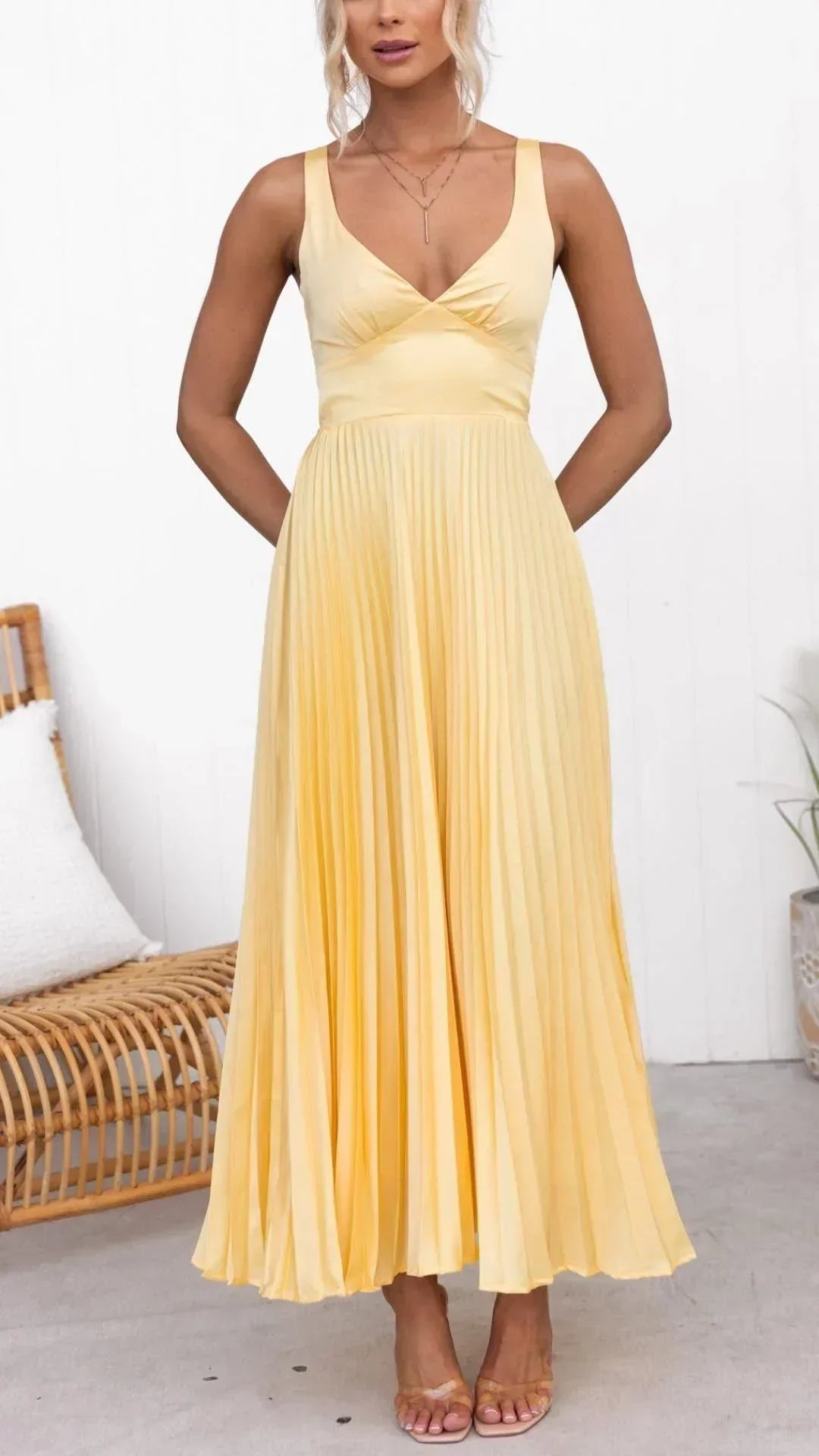 Bianca | Women’s V-Neck Pleated Maxi Dress