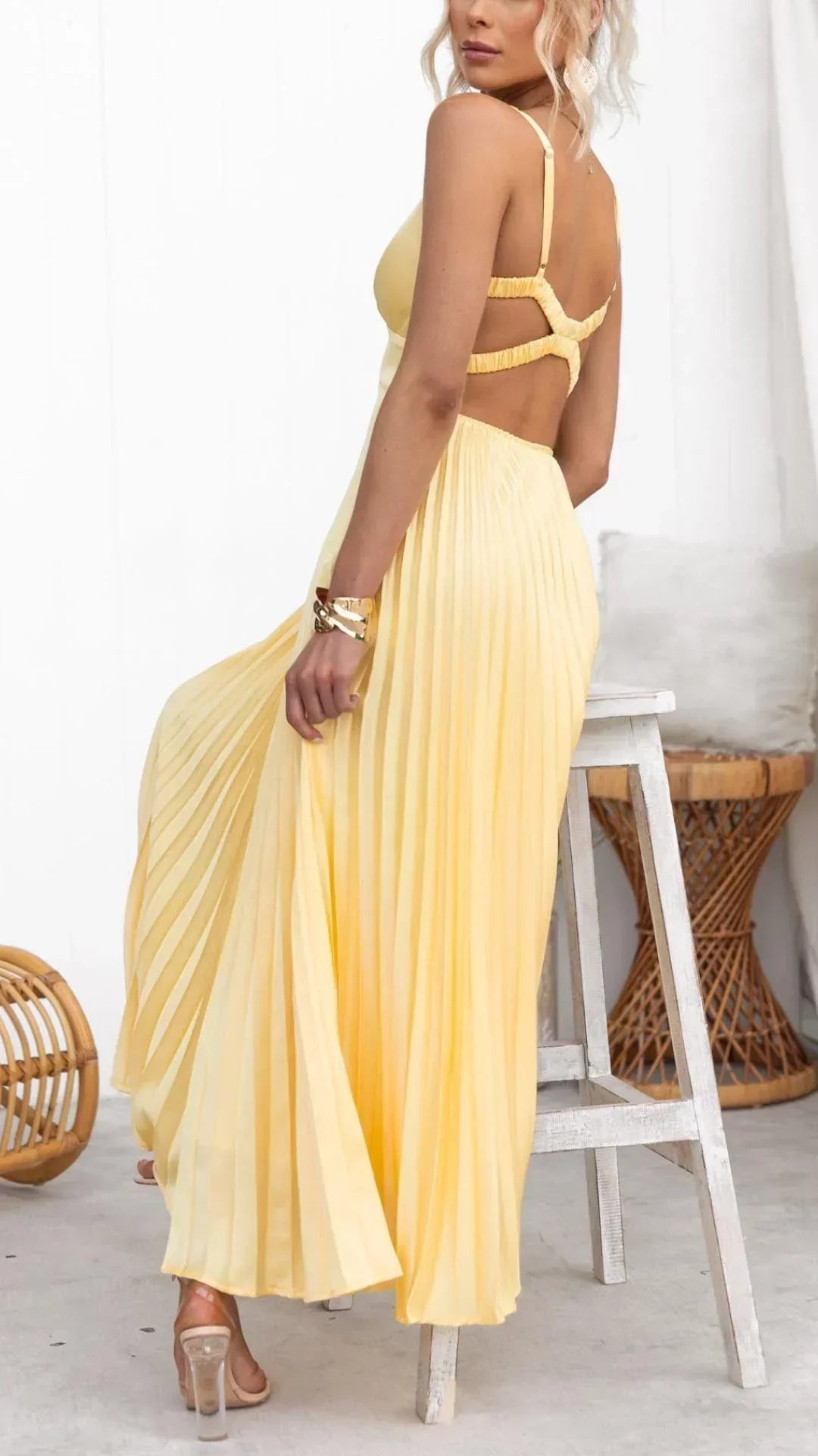 Bianca | Women’s V-Neck Pleated Maxi Dress