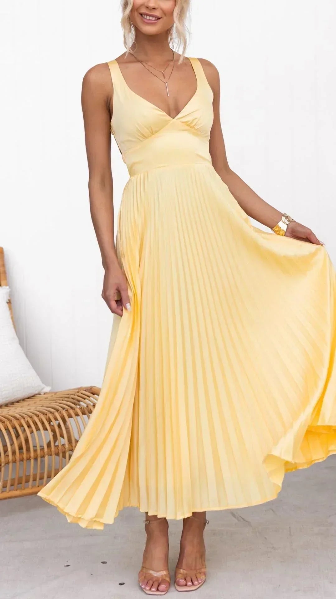 Bianca | Women’s V-Neck Pleated Maxi Dress