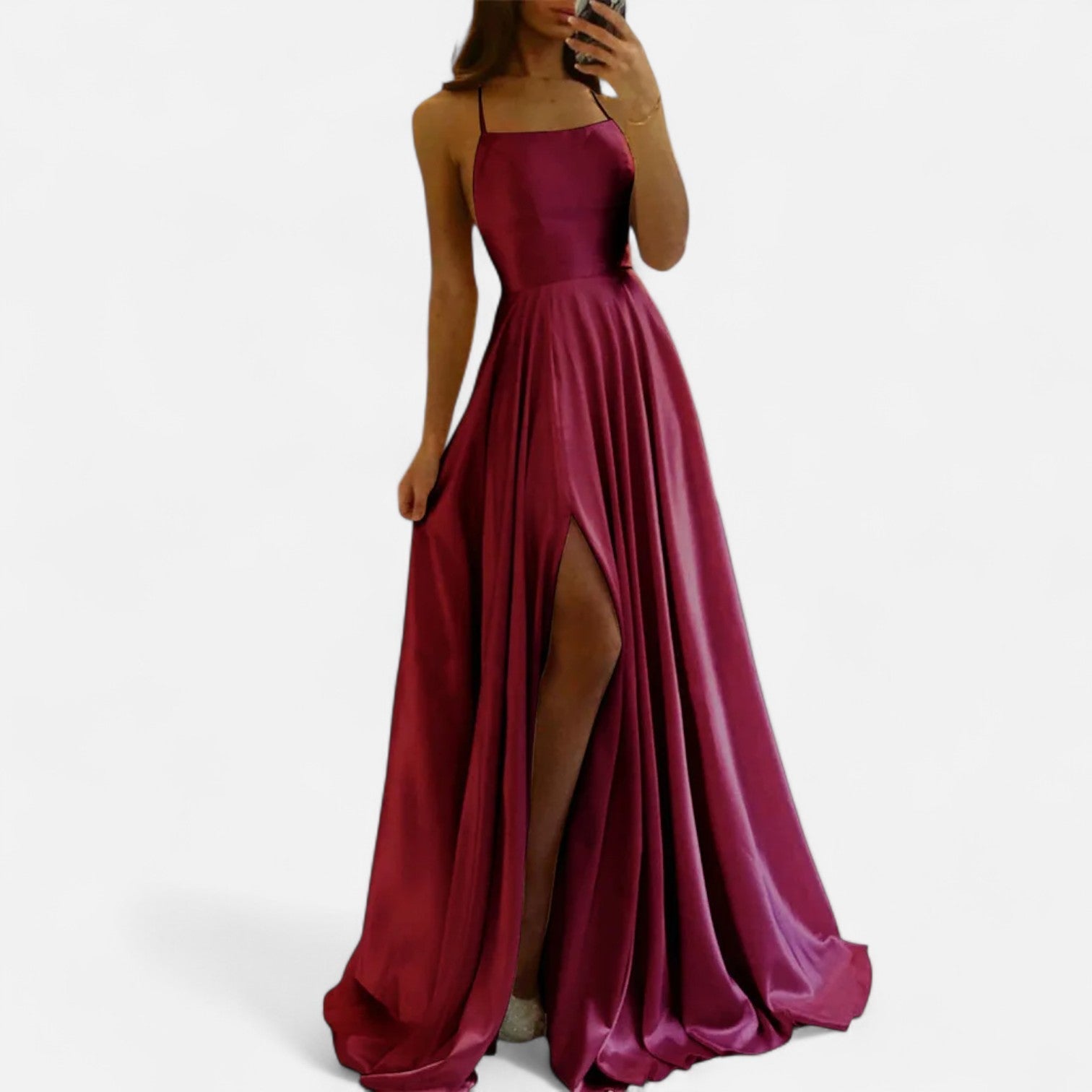 Gabrielle | Women’s Modern Fit Satin Slit Maxi Dress