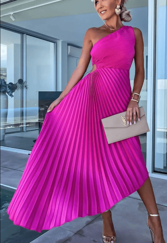 Sarah | Women’s One Shoulder Pleated Maxi Dress
