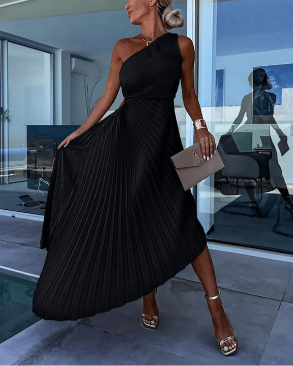 Sarah | Women’s One Shoulder Pleated Maxi Dress