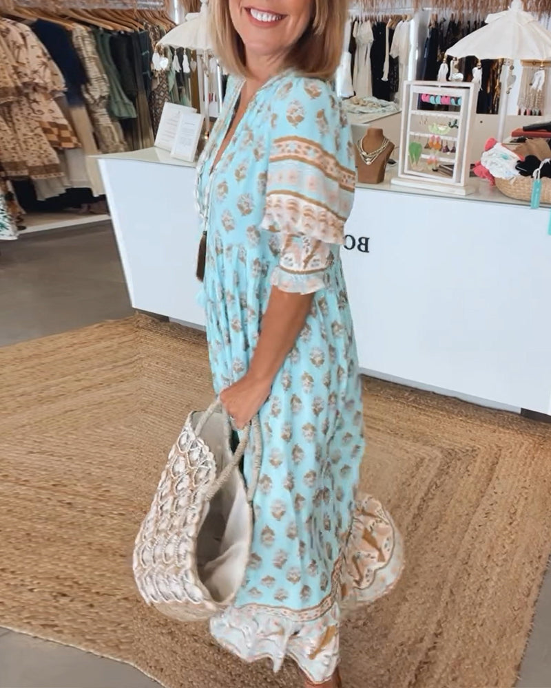 Emily | Women Printed V Neck Midi Dress