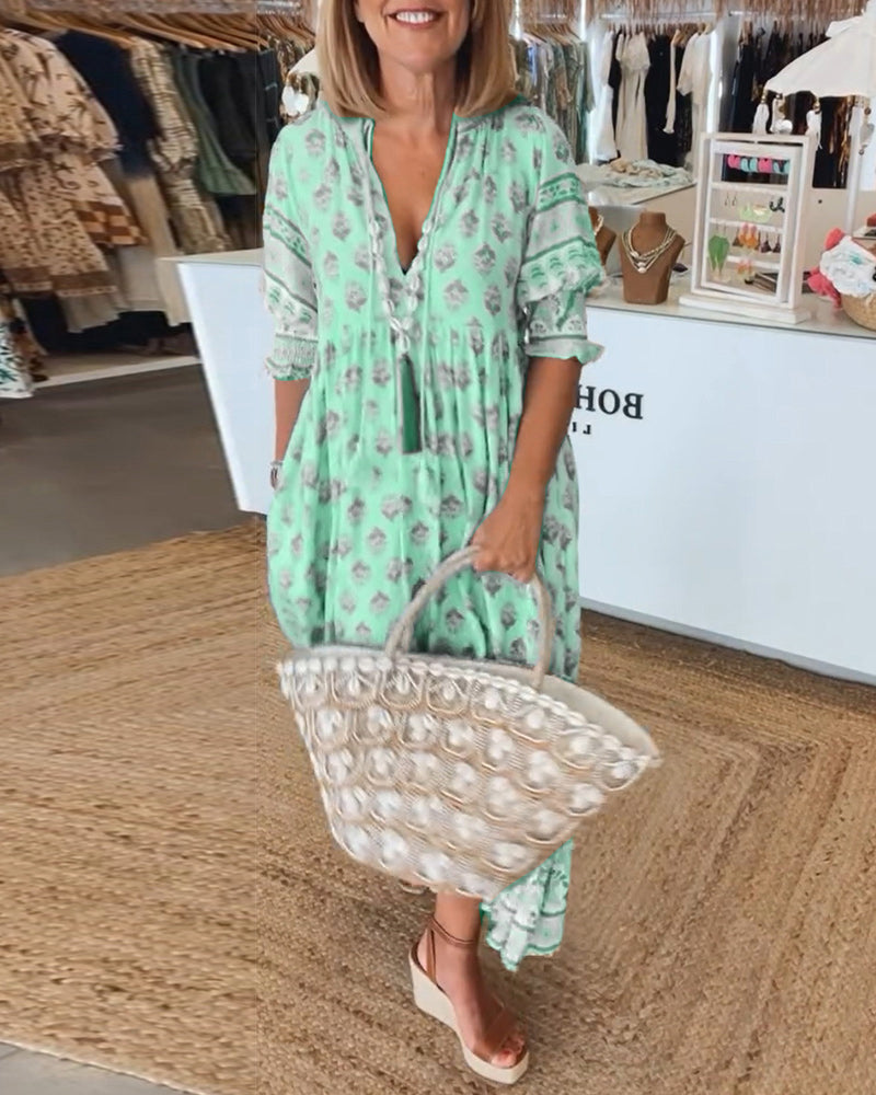 Emily | Women Printed V Neck Midi Dress