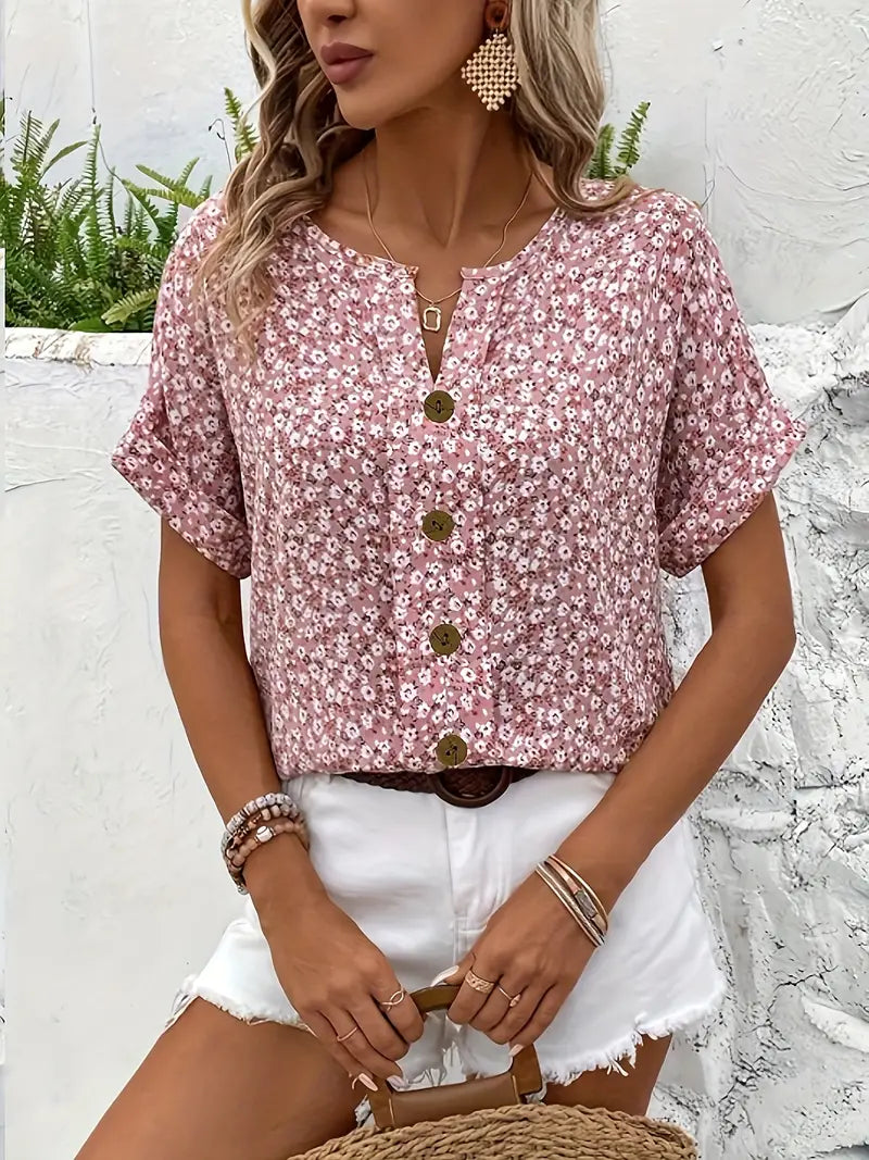 Joanna | Casual Floral Button Front Summer Blouse