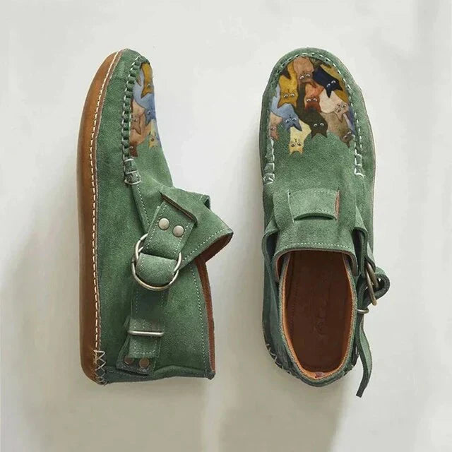 Claire | Women’s Artistic Cat Design Slip-On Shoes