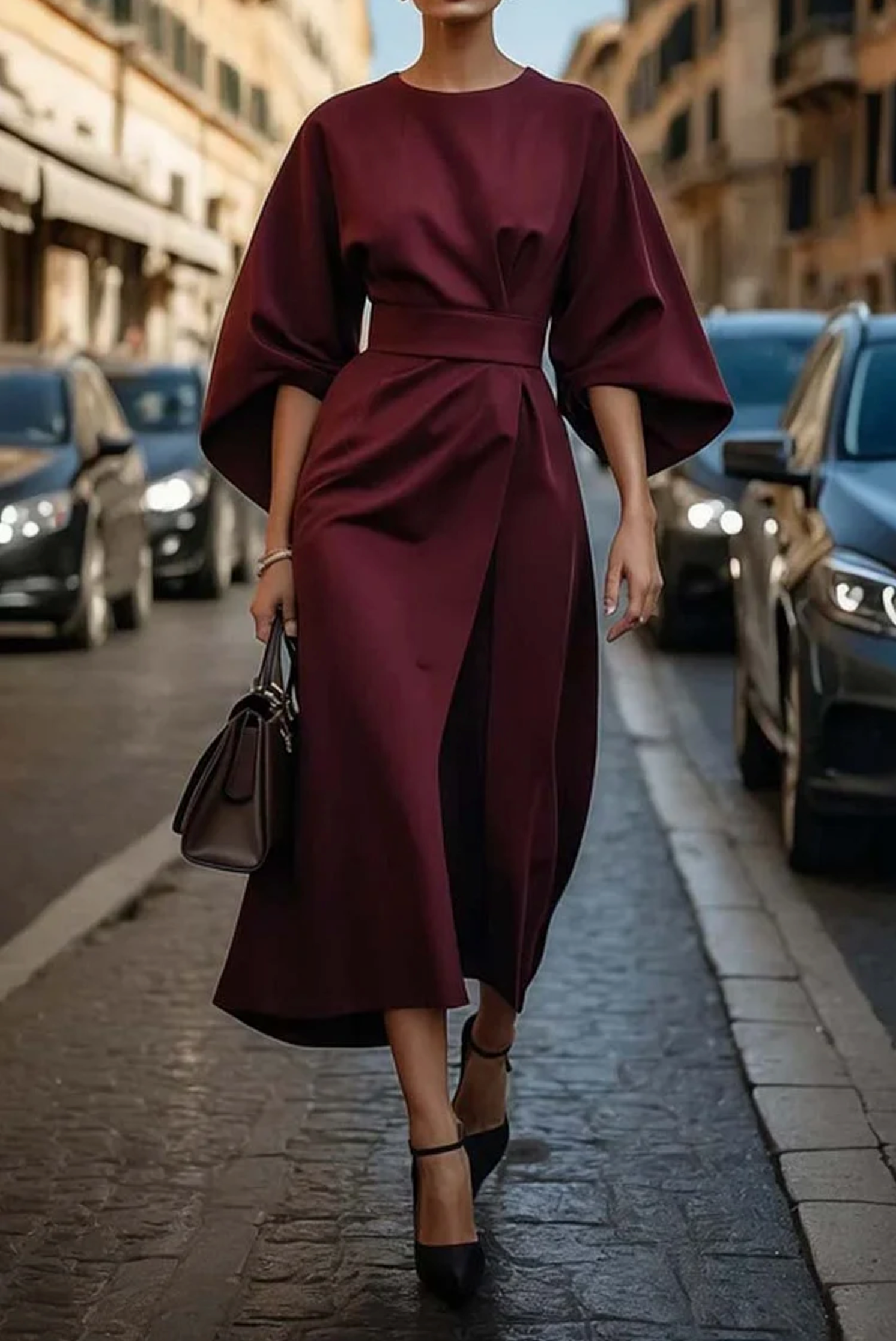 Lily | Women’s Winter Lantern Sleeve Midi Dress