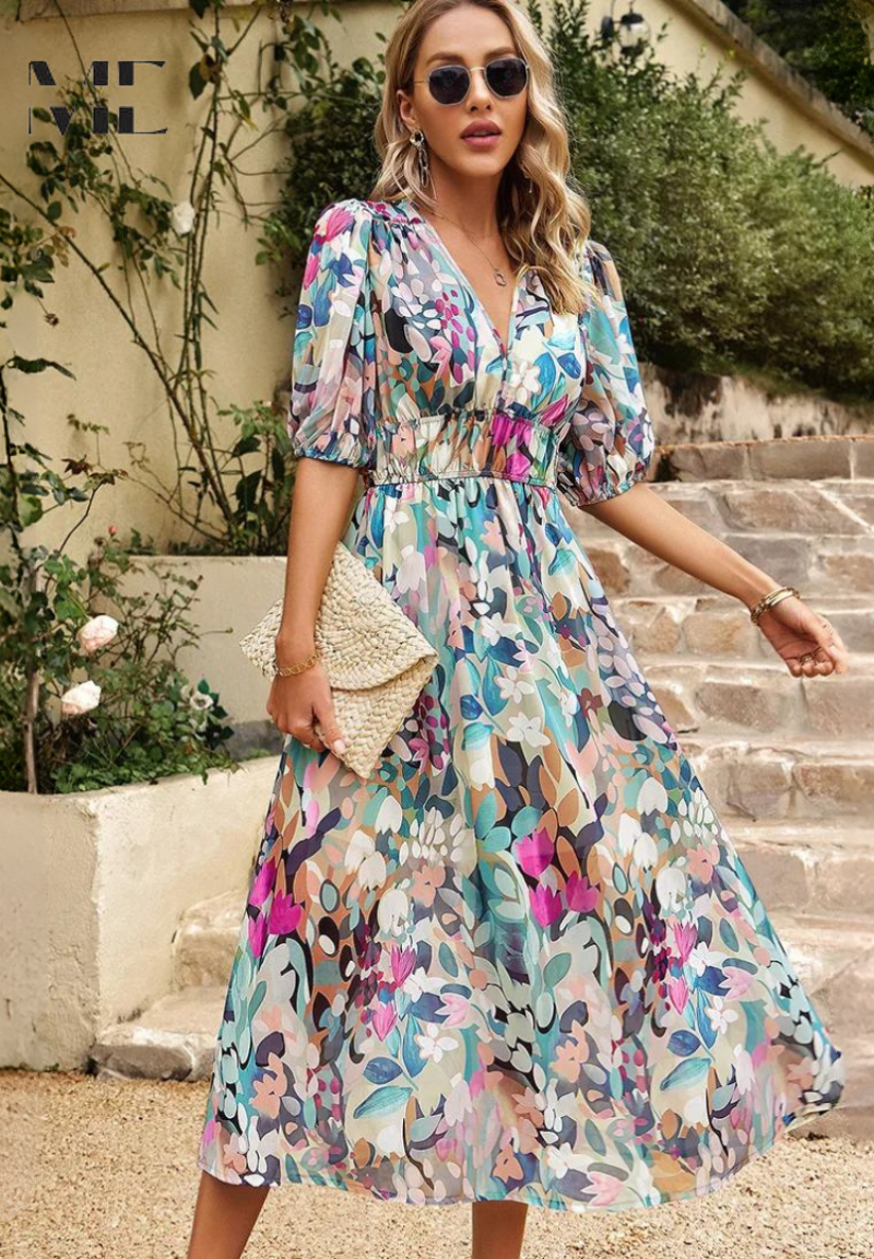 Ruby | Women’s Abstract Print Belted Midi Dress