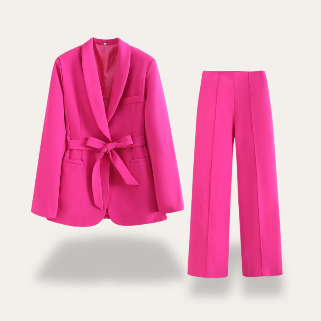 Hazel | Women’s Belted Blazer Wide Leg Trousers Set