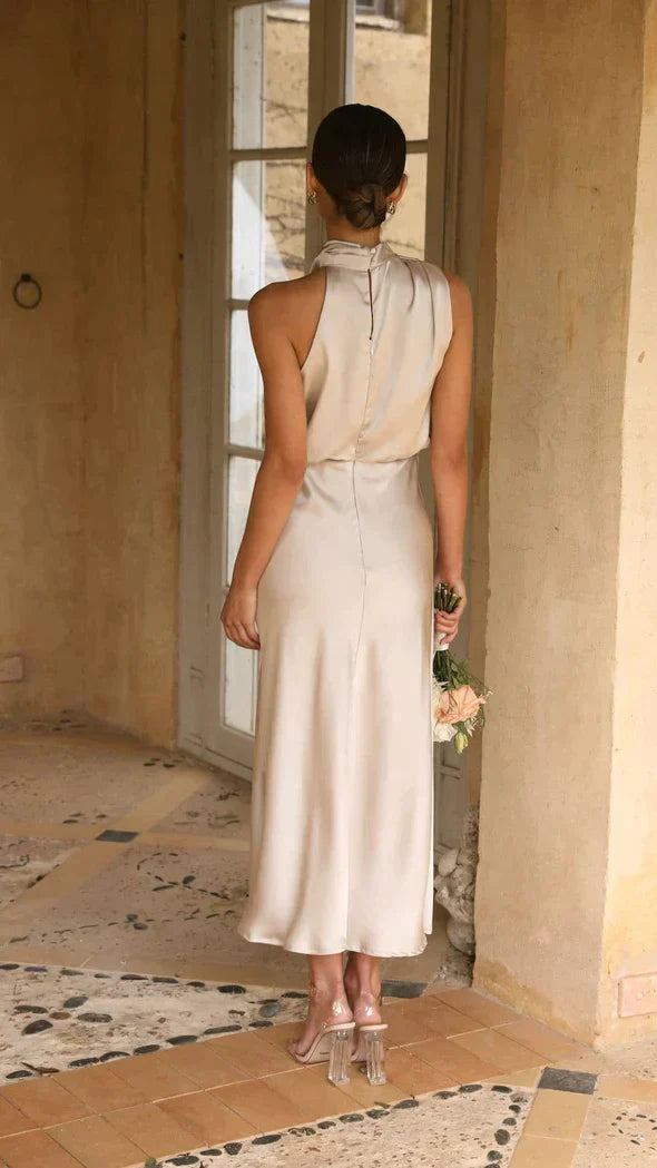 Selena | Women’s Elegant Halter Midi Dress Draped Neckline
