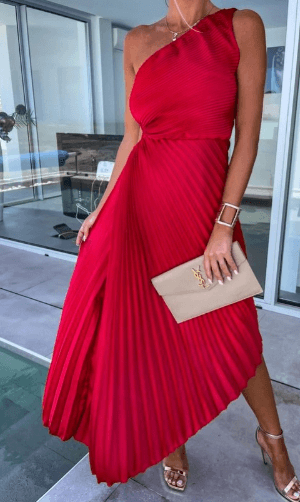 Sarah |  Women’s One Shoulder Pleated Maxi Dress